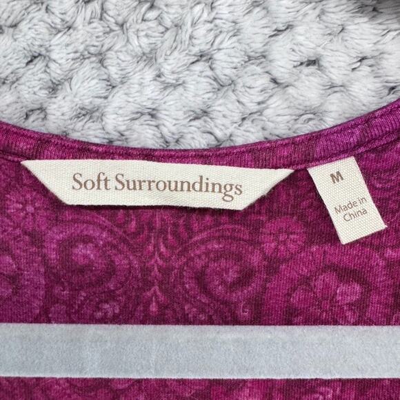 Soft Surroundings Dress Women M Burgundy Jersey Stretch A-Line 3/4 Sleeve V-Neck - Picture 2 of 12